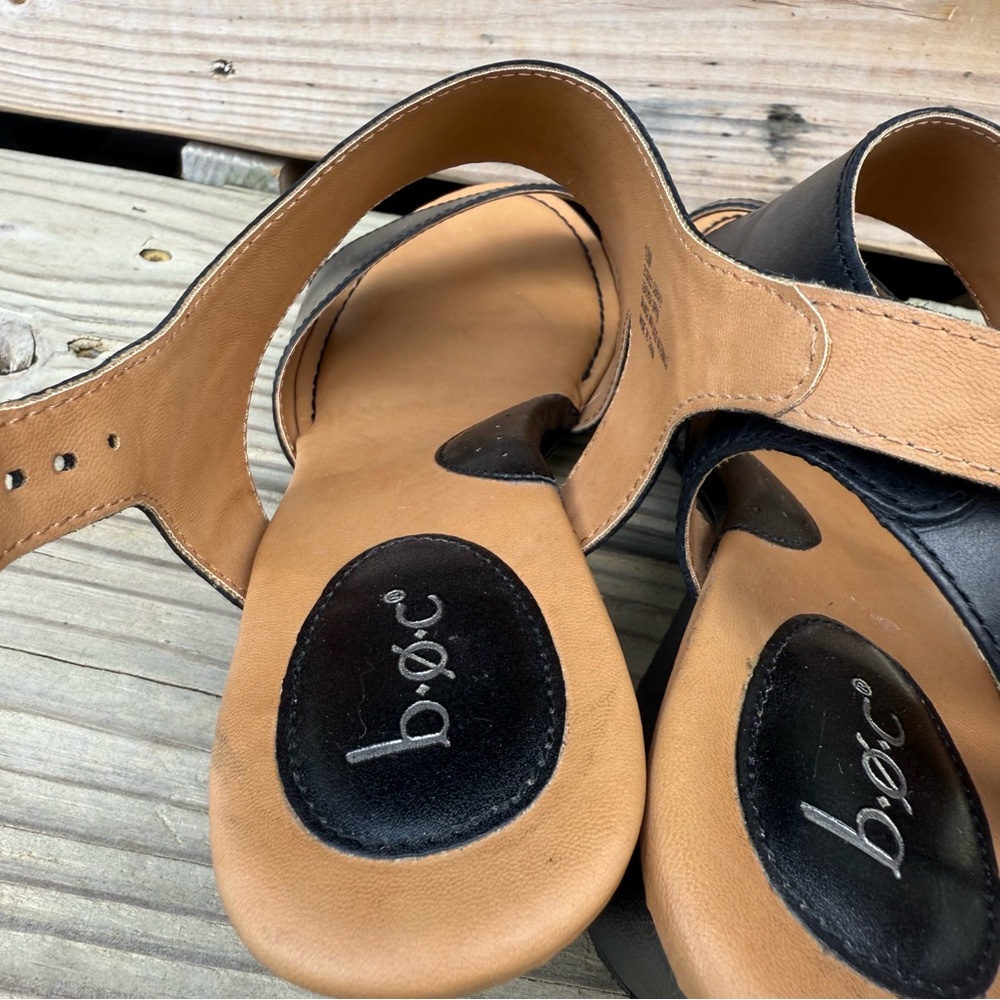Boc Born Leather Sandals Black Double Strap Block Heel Buckle Open Toe Size 10 - Picture 13 of 15